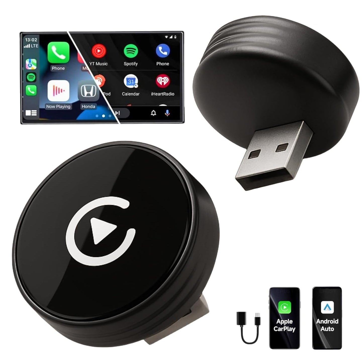 Carlizem Wireless Android Auto & Apple Carplay Adapter Cortex A7 Pro Processor Wired to Wireless High Performance | Easy to Use & Setup