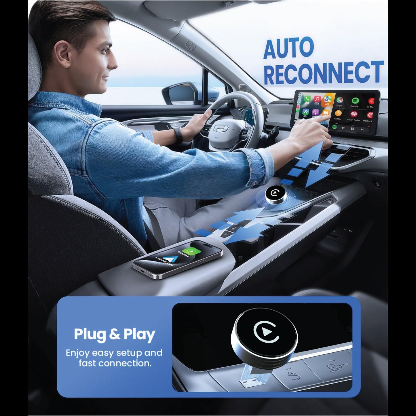 Carlizem Wireless Android Auto & Apple Carplay Adapter Cortex A7 Pro Processor Wired to Wireless High Performance | Easy to Use & Setup