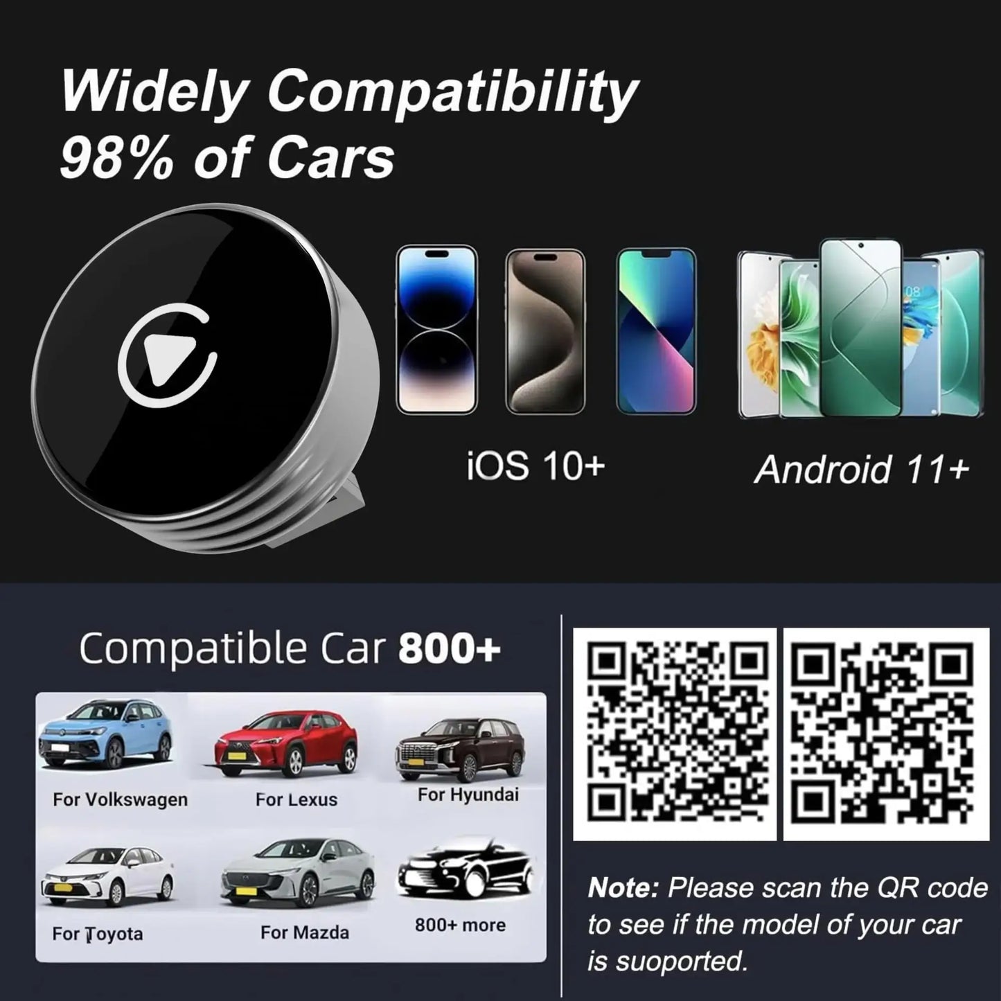 Carlizem Wireless Android Auto & Apple Carplay Adapter Cortex A7 Pro Processor Wired to Wireless High Performance | Easy to Use & Setup