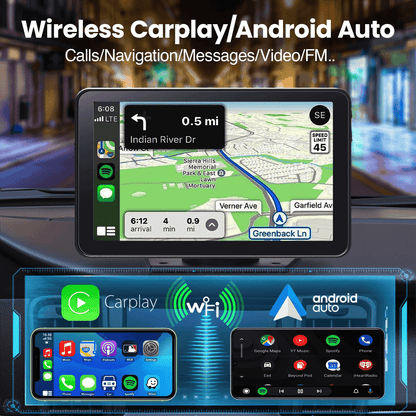 Carlizem 7 Inch Wireless Carplay & Wireless Android Auto IPS Touch Screen Multimedia Player with Voice Control FM | Bluetooth 5.3 Mirror Link for All Car & Vehicles | 2.5D HD Screen