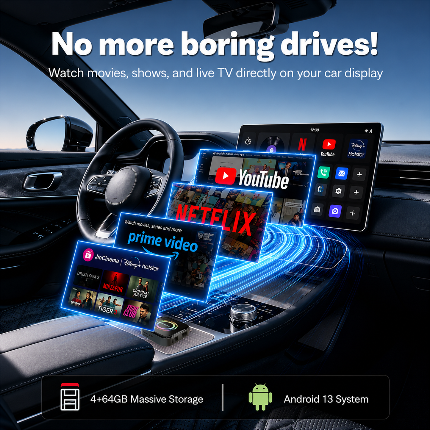Carlizem® Wireless CarPlay & Android Auto Box, Stream YouTube Netflix JioHotstar on Car Display, Snapdragon 665 Octa-Core Convert Wired to Wireless, BUILT IN GPS, 4G LTE SIM Slot, 4GB RAM 64GB Storage