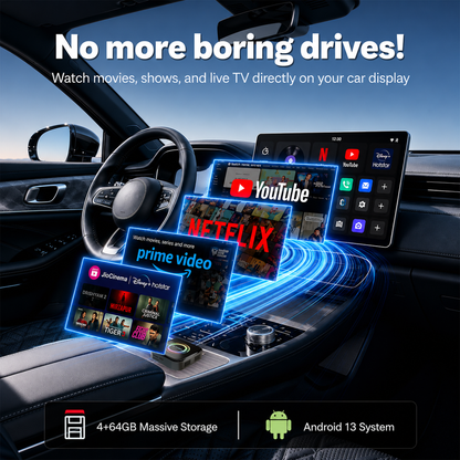 Carlizem® Wireless CarPlay & Android Auto Box, Stream YouTube Netflix JioHotstar on Car Display, Snapdragon 665 Octa-Core Convert Wired to Wireless, BUILT IN GPS, 4G LTE SIM Slot, 4GB RAM 64GB Storage