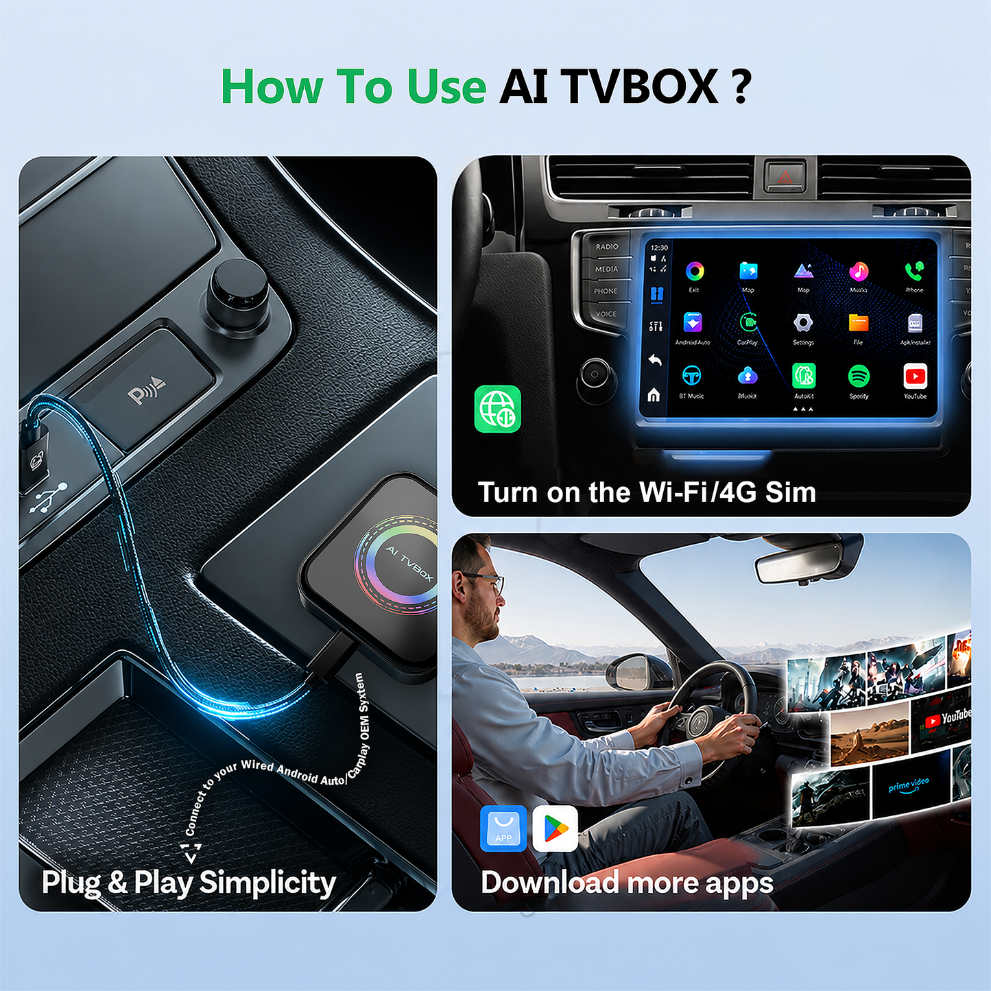 Carlizem® Wireless CarPlay & Android Auto Box, Stream YouTube Netflix JioHotstar on Car Display, Snapdragon 665 Octa-Core Convert Wired to Wireless, BUILT IN GPS, 4G LTE SIM Slot, 4GB RAM 64GB Storage