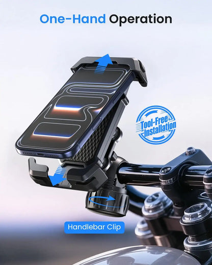 Carlizem Bike Phone Holder Mount for Motorcycle, Scooty & Cycle Handlebar | 360° Rotation Mobile Holder with Shock Absorption, Secure Switch Lock & Cushion Pads | Compatible with All Smartphones
