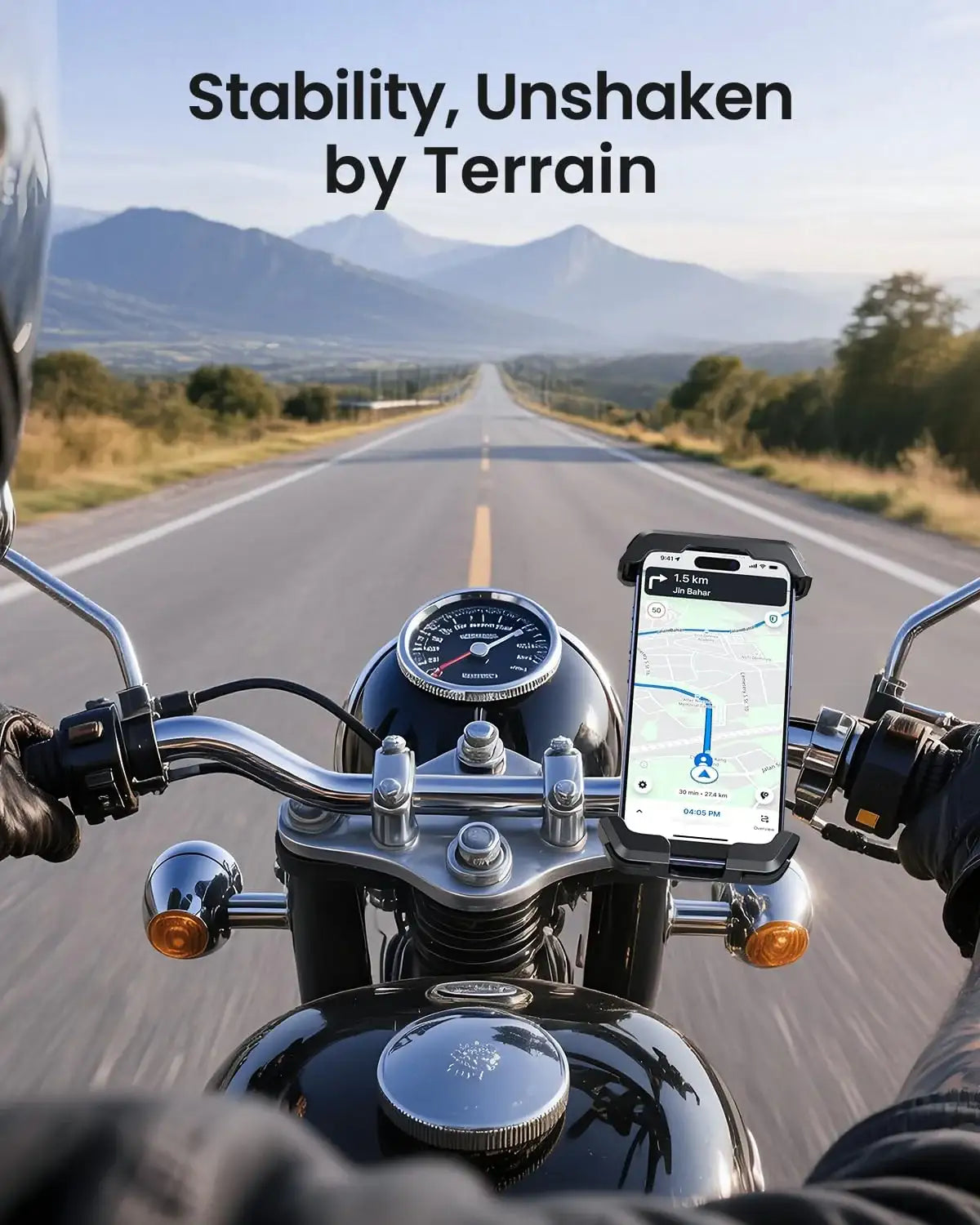 Carlizem Bike Phone Holder Mount for Motorcycle, Scooty & Cycle Handlebar | 360° Rotation Mobile Holder with Shock Absorption, Secure Switch Lock & Cushion Pads | Compatible with All Smartphones