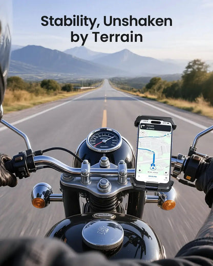 Carlizem Bike Phone Holder Mount for Motorcycle, Scooty & Cycle Handlebar | 360° Rotation Mobile Holder with Shock Absorption, Secure Switch Lock & Cushion Pads | Compatible with All Smartphones