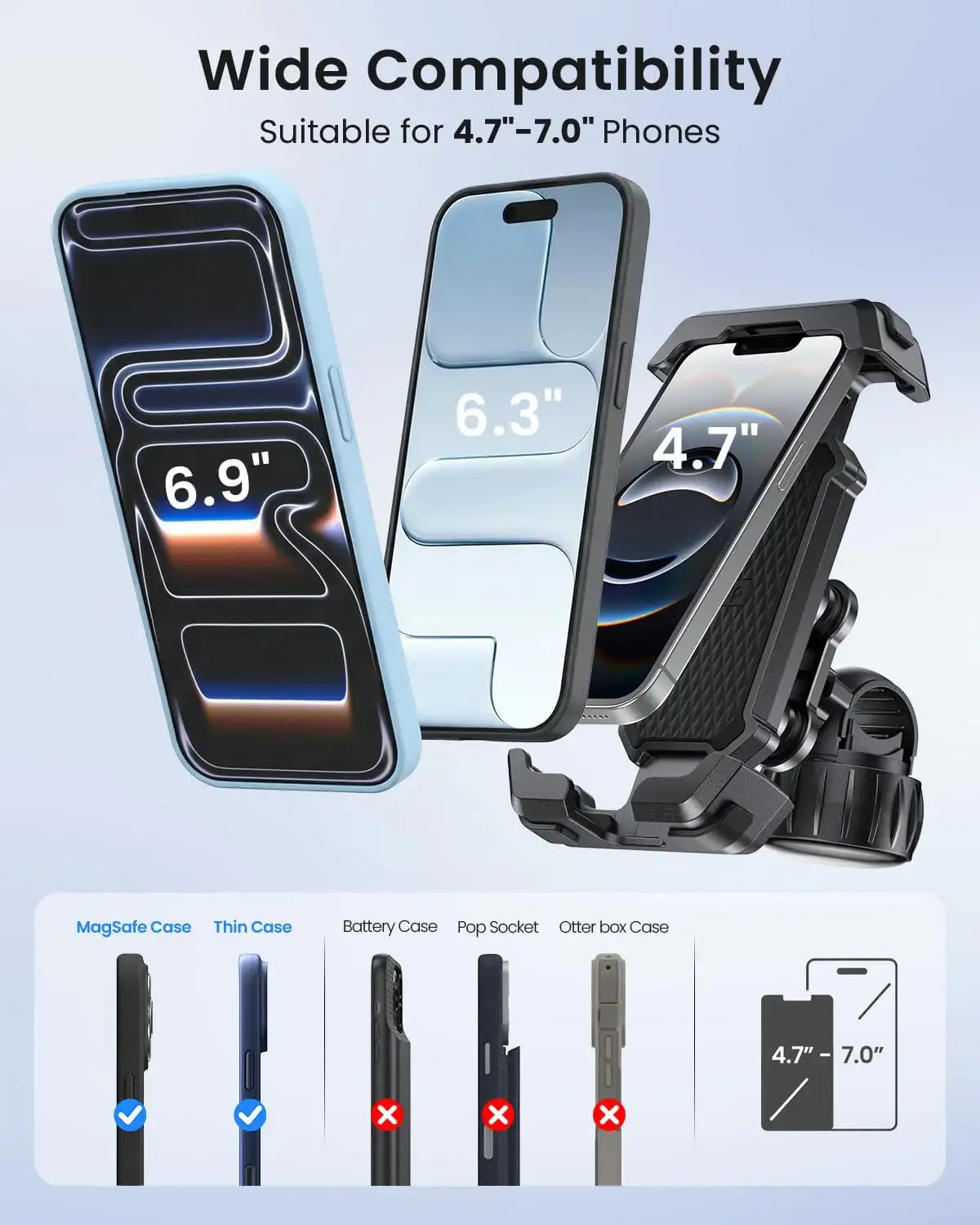 Carlizem Bike Phone Holder Mount for Motorcycle, Scooty & Cycle Handlebar | 360° Rotation Mobile Holder with Shock Absorption, Secure Switch Lock & Cushion Pads | Compatible with All Smartphones