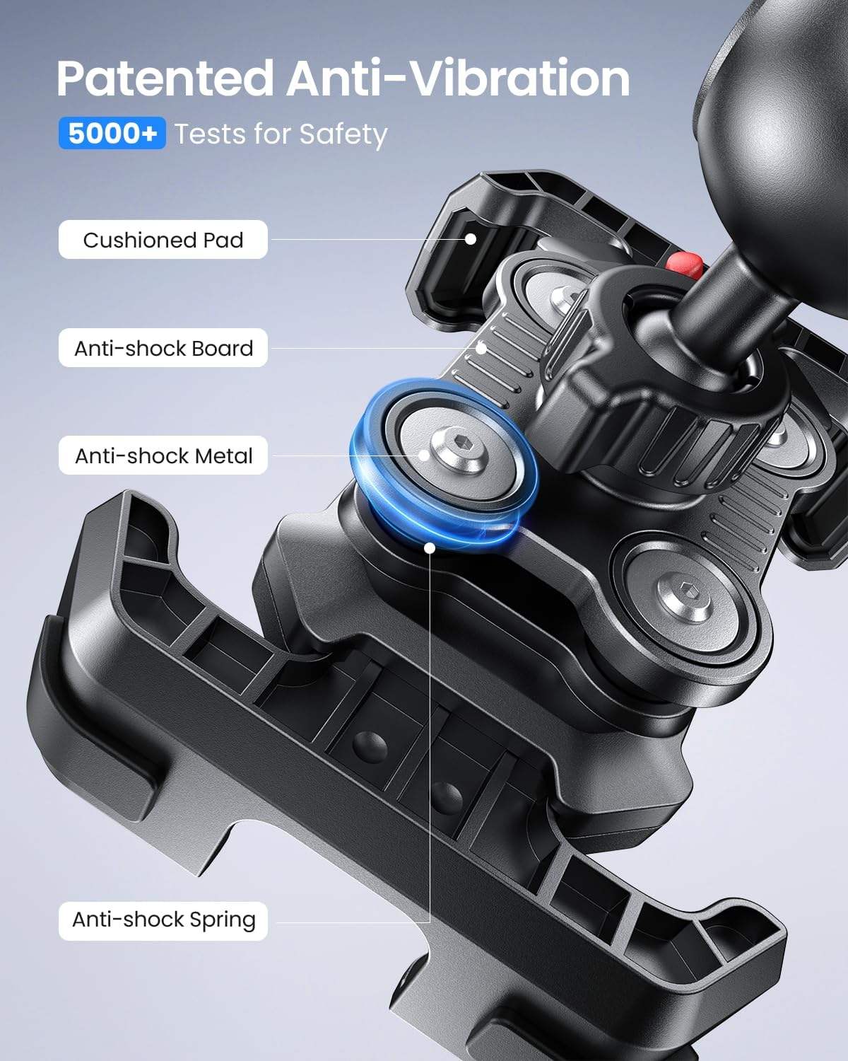 Carlizem Bike Phone Holder Mount for Motorcycle, Scooty & Cycle Handlebar | 360° Rotation Mobile Holder with Shock Absorption, Secure Switch Lock & Cushion Pads | Compatible with All Smartphones