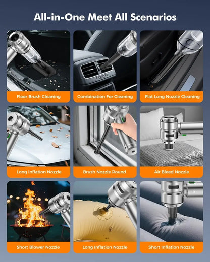 Carlizem TurboJet 500 [4-in-1] Powerful & Fully Wireless Car Vacuum Cleaner & Air Blower - 18000PA 4X More Suction Power - BLDC Long Life Motor - 3 Suction Speeds - 6000 mah mins Rechargeable