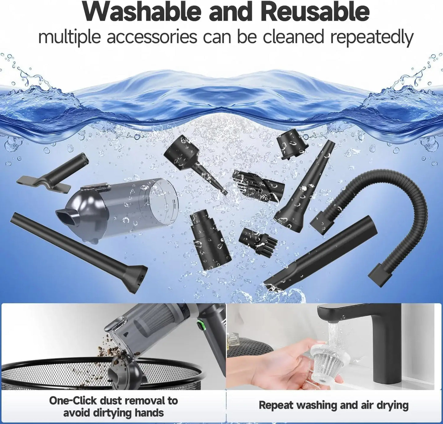 Carlizem TurboJet 500 [4-in-1] Powerful & Fully Wireless Car Vacuum Cleaner & Air Blower - 18000PA 4X More Suction Power - BLDC Long Life Motor - 3 Suction Speeds - 6000 mah mins Rechargeable