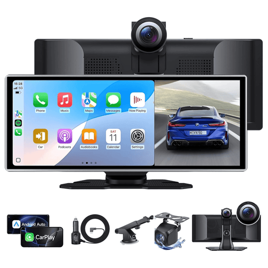 Carlizem 11.26 Inch Wireless Carplay & Android Auto Portable Screen 4K Dashcam 1080p Reverse Camera| Bluetooth 5.4 Mirror Link HD