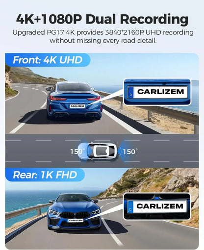 Carlizem 12" 4K Sony STRAVIS IMX335 Rear View Mirror Dash Cam for Car Front and Rear with GPS, ADAS, BSD, Touchscreen, 5.8GHz WiFi, G-Sensor, Loop Recording G1 Pro