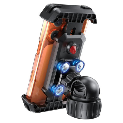 Carlizem Bike Phone Holder Mount for Motorcycle, Scooty & Cycle Handlebar | 360° Rotation Mobile Holder with Shock Absorption, Secure Switch Lock & Cushion Pads | Compatible with All Smartphones