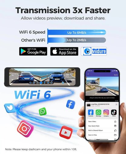 Carlizem 12" 4K Sony STRAVIS IMX335 Rear View Mirror Dash Cam for Car Front and Rear with GPS, ADAS, BSD, Touchscreen, 5.8GHz WiFi, G-Sensor, Loop Recording G1 Pro