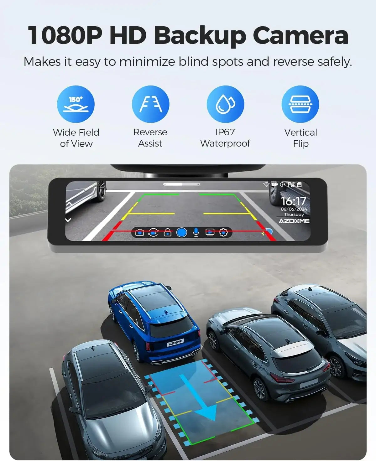 Carlizem 12" 4K Sony STRAVIS IMX335 Rear View Mirror Dash Cam for Car Front and Rear with GPS, ADAS, BSD, Touchscreen, 5.8GHz WiFi, G-Sensor, Loop Recording G1 Pro