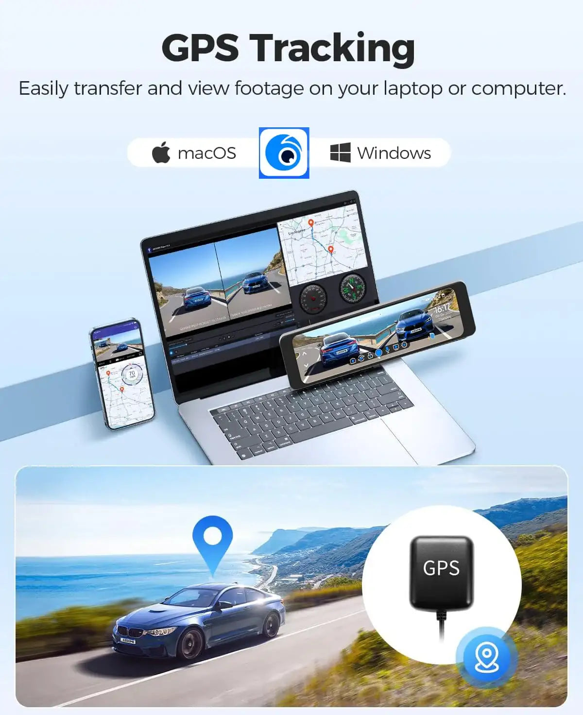 Carlizem 12" 4K Sony STRAVIS IMX335 Rear View Mirror Dash Cam for Car Front and Rear with GPS, ADAS, BSD, Touchscreen, 5.8GHz WiFi, G-Sensor, Loop Recording G1 Pro